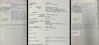 Handwritten and typed text on three pages laid out flat