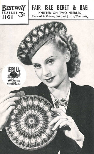 photograph of women wearing fair isle beret with 1940 curled hairdo