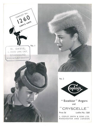 Front cover of knitting pattern leaflet with two ladies wearing knitted hats