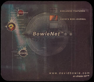 Mouse pad with 'Bowienet' in the middle and circles that look like planets