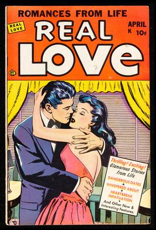 Front cover of comic with couple embracing