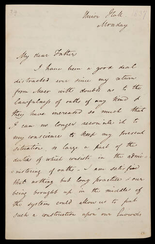 Handwritten letter, black ink on ivory paper