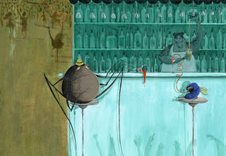 spider at a bar with a fly