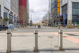 Pedestrian crossing on Westfield Avenue, en route to V&A East Museum