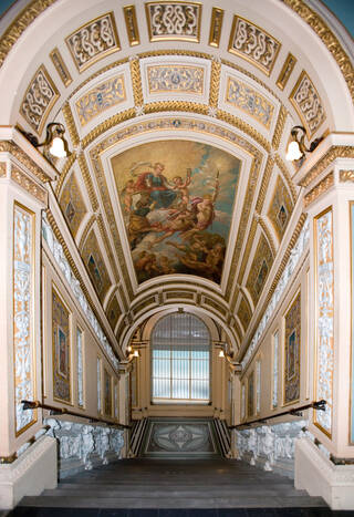 View down the ceramic staircase, V&A South Kensington